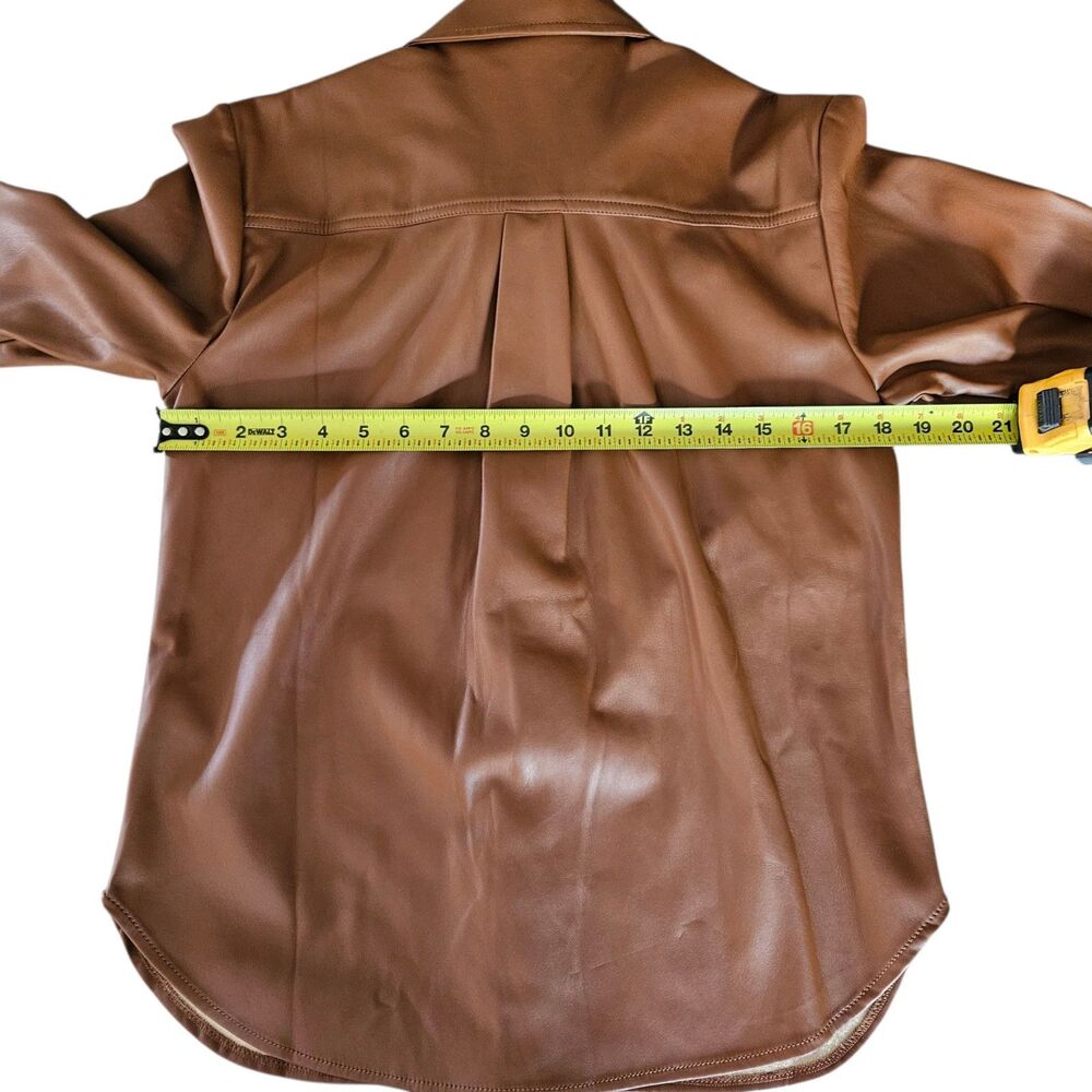 Good American Better Than Leather Button-Up Shirt Jacket Size L Brown Faux Soft - Picture 6 of 11
